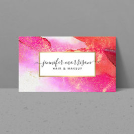 Tarjeta De Visita Glam Script Color rosa brillante Faux Gold Dust