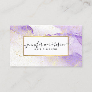 Tarjeta De Visita Glam Script Purple Watercolor con Faux Gold Dust