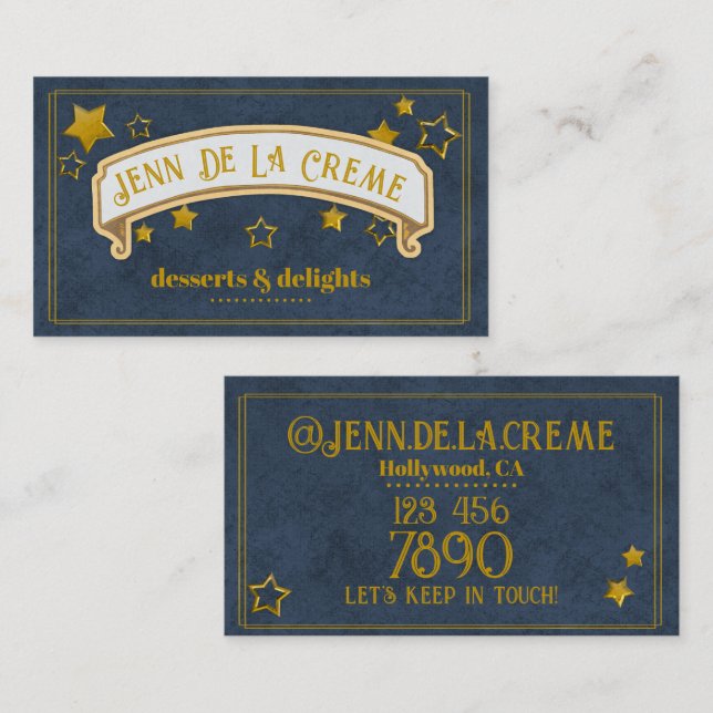 Tarjeta De Visita Glam Starry Nights Naval Vintage (Anverso / Reverso)