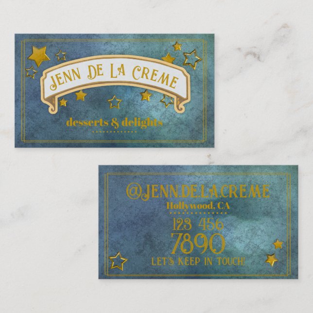 Tarjeta De Visita Glam Starry Nights Ocean Vintage (Anverso / Reverso)