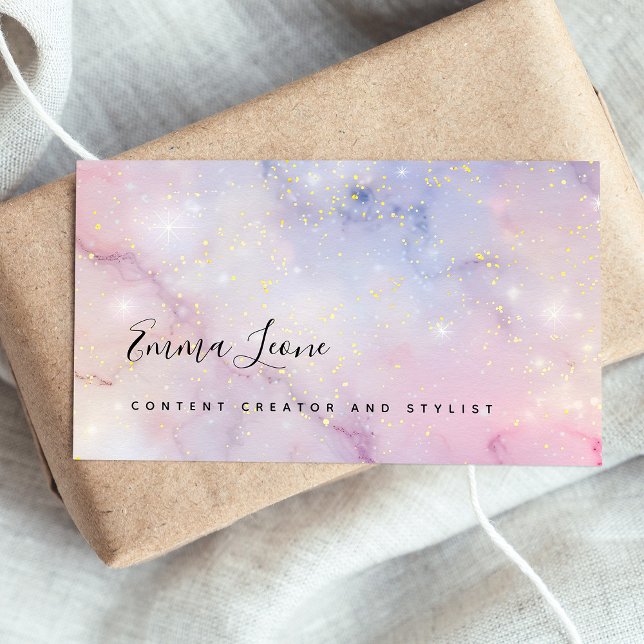 Tarjeta De Visita Glam Starry Pastels con oro (Subido por el creador)