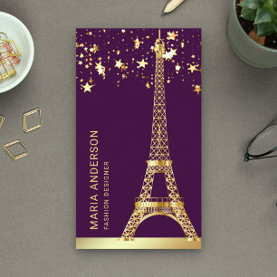 Tarjeta De Visita Glam Stars Confetti Relieve metalizado dorado Pari