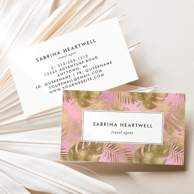 Tarjeta De Visita Glam Tropical Foliage Pink Gold (Subido por el creador)