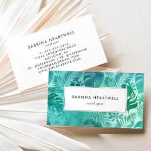 Tarjeta De Visita Glam Tropical Monstera deja azul Verde azulado