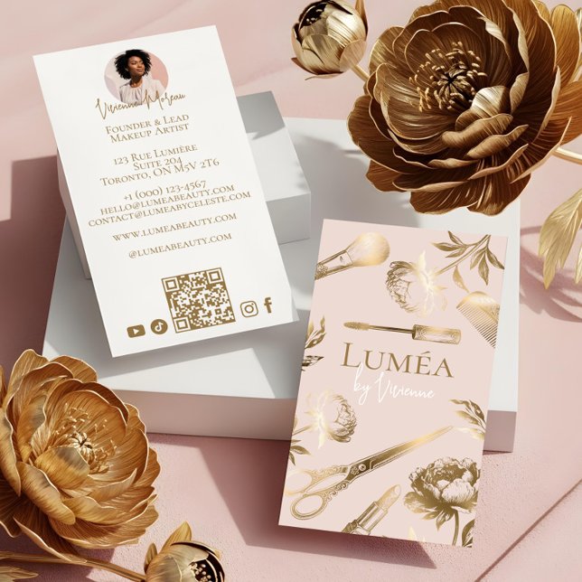 Tarjeta De Visita Glamor Blush Pink Gold Beauty Salon Makeup Studio (Glamour Blush Pink Gold Beauty Salon Makeup Studio Business Card)