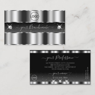 Tarjeta De Visita Glamorosa plata negro esparcen diamantes Añadir lo