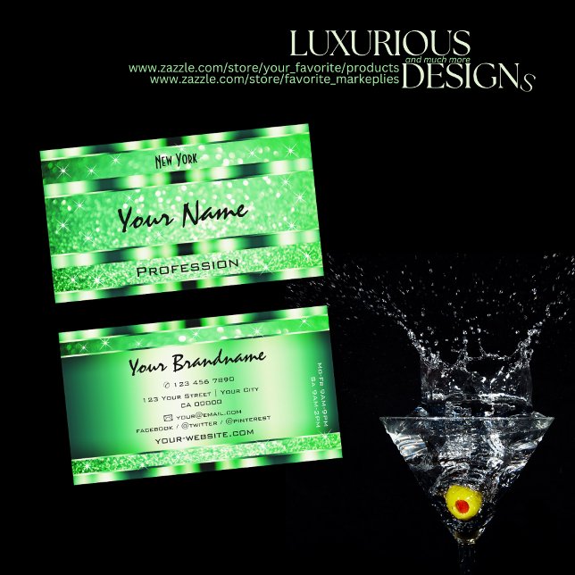 Tarjeta De Visita Glamorosa Purpurina verde esmeralda elegante (Subido por el creador)