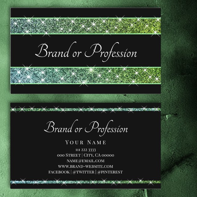 Tarjeta De Visita Glamorosas estrellas Purpurinas Gradiente Verde Ve (Subido por el creador)