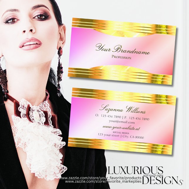 Tarjeta De Visita Glamorosas fronteras de oro rosado pastel sofistic (Subido por el creador)
