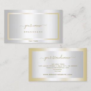 Tarjeta De Visita Glamoroso efecto plateado con marco dorado elegant