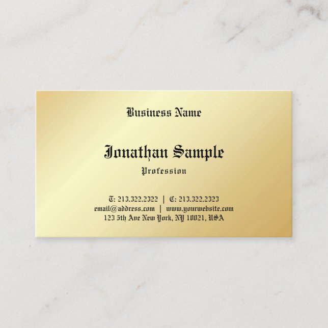 Tarjeta De Visita Glamoroso Faux Gold personalizado (Anverso)