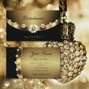 Tarjeta De Visita Glamoroso Negro Oro con Diamantes Profesional