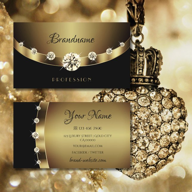 Tarjeta De Visita Glamoroso Negro Oro con Diamantes Profesional (Subido por el creador)
