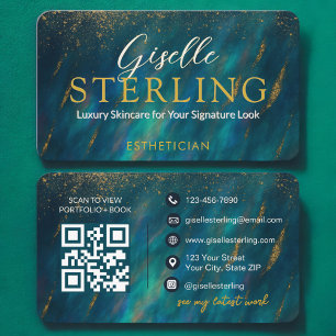 Tarjeta De Visita Glamoroso Opal Verde Estético Moderno Código QR