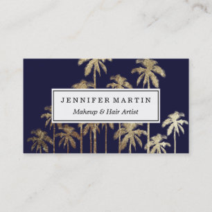 Tarjeta De Visita Glamoroso Oro Tropical Palmeras Marina Azul
