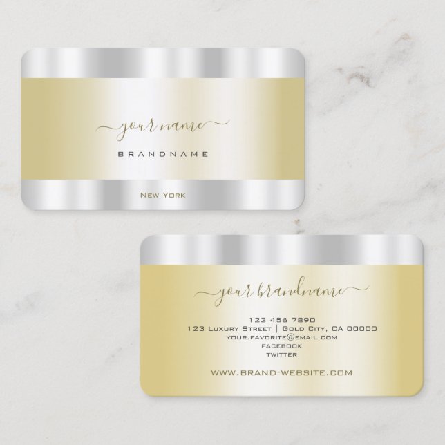 Tarjeta De Visita Glamoroso Profesional con efecto oro y plata (Anverso / Reverso)