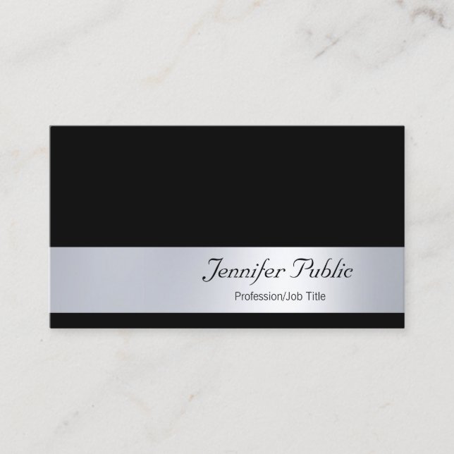 Tarjeta De Visita Glamoroso Profesional Elegante Script Plata Plata  (Anverso)