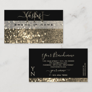 Tarjeta De Visita Glamoroso Purpurina de espuma de oro negro con mon