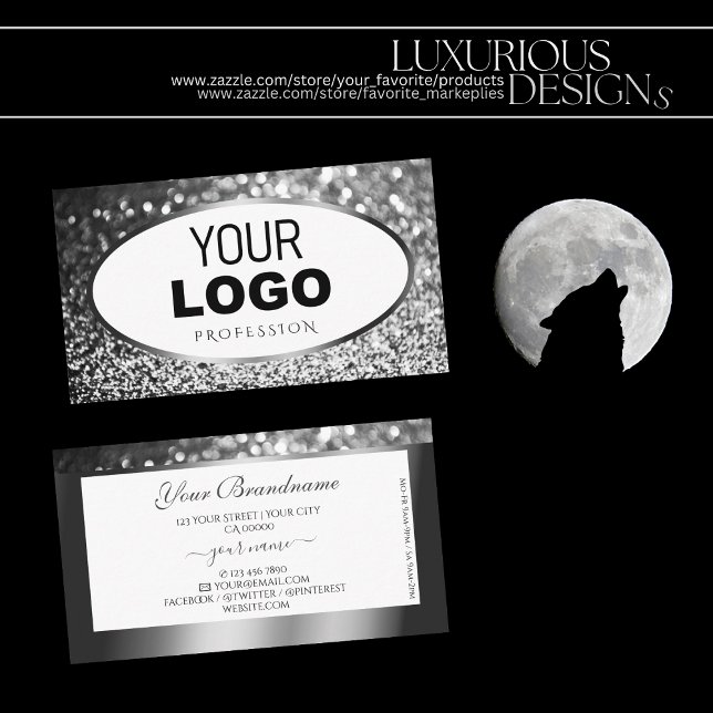 Tarjeta De Visita Glamoroso Purpurina de espuma de plata blanca con  (Subido por el creador)