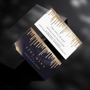 Tarjeta De Visita Glamoroso Purpurina de oro goteo Tinta oscura Mono
