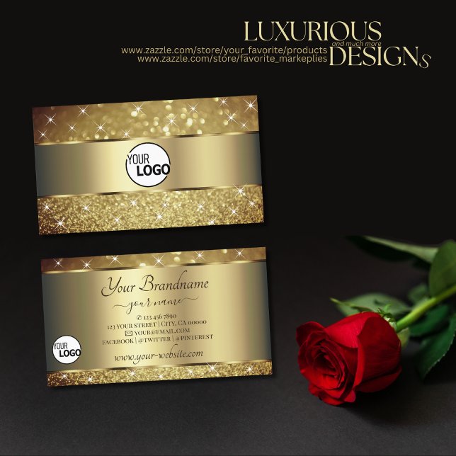 Tarjeta De Visita Glamoroso Purpurina de oro Luminoso añádalo logo (Subido por el creador)