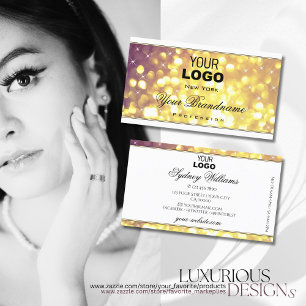 Tarjeta De Visita Glamoroso Purpurina de oro morado logotipo blanco