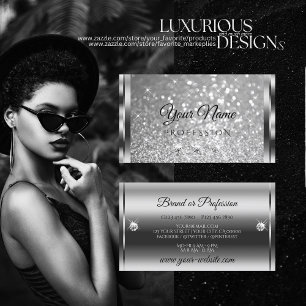 Tarjeta De Visita Glamoroso Purpurina de Plata Luminosas Estrellas D
