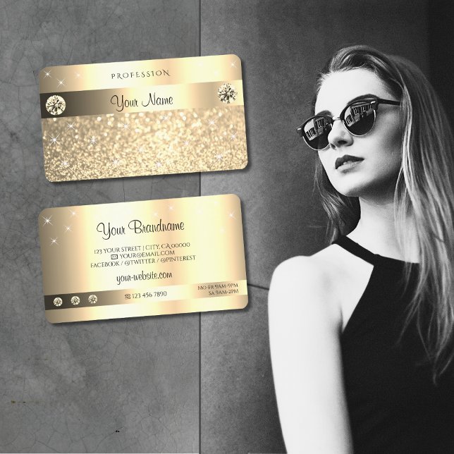 Tarjeta De Visita Glamoroso Purpurina dorado esparce estrellas diama (Subido por el creador)