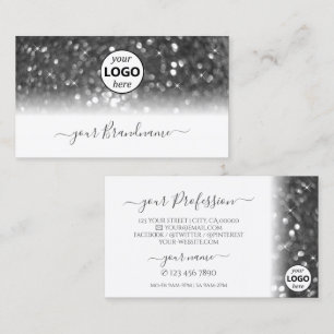 Tarjeta De Visita Glamoroso Purpurina esparkling de plata blanca con