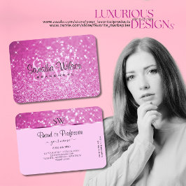 Tarjeta De Visita Glamoroso Purpurina rosa esparcen estrellas Monogr