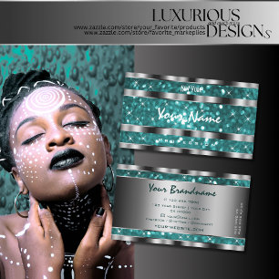 Tarjeta De Visita Glamoroso Purpurina Verde azulado Sparkle Stars De