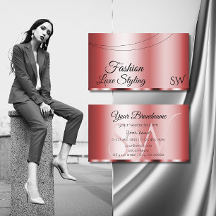 Tarjeta De Visita Glamoroso rojo con Iniciales Profesionales