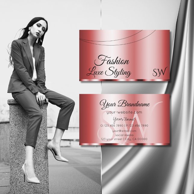 Tarjeta De Visita Glamoroso rojo con Iniciales Profesionales (Subido por el creador)