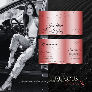 Tarjeta De Visita Glamoroso rojo con monograma profesional