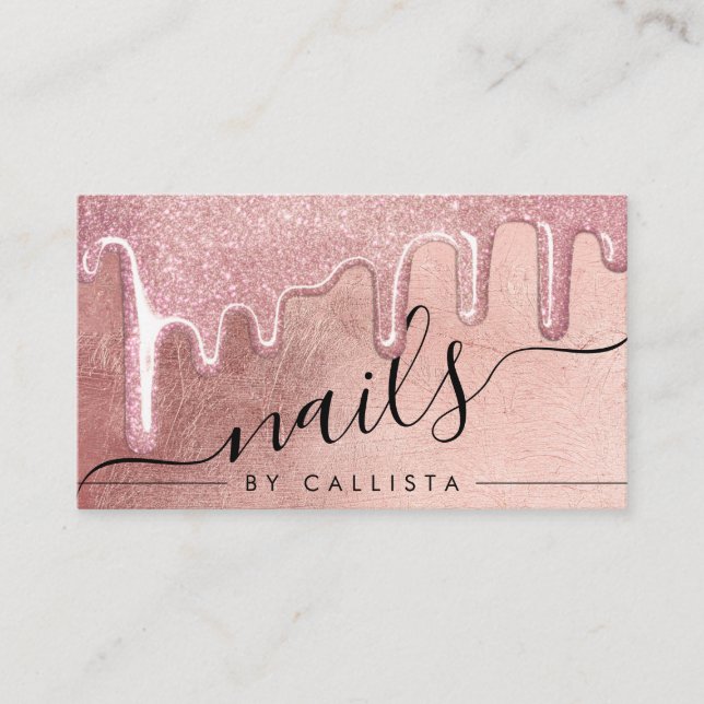 Tarjeta De Visita Glamoroso Rosa Oro Grueso Purpurina gotea uñas (Anverso)