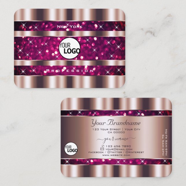 Tarjeta De Visita Glamoroso Rosa Oro Purpurina Rosado Estrellas añad (Anverso / Reverso)
