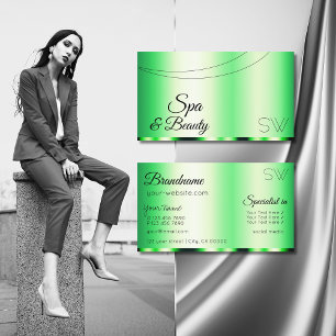 Tarjeta De Visita Glamoroso verde luminoso con estilo monograma