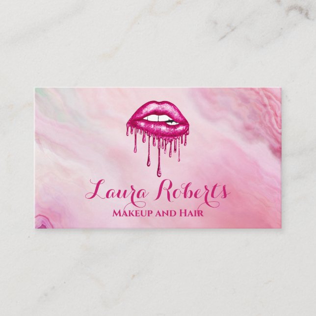 Tarjeta De Visita Glamorosos Labios Glam Purpurina Rosa (Anverso)