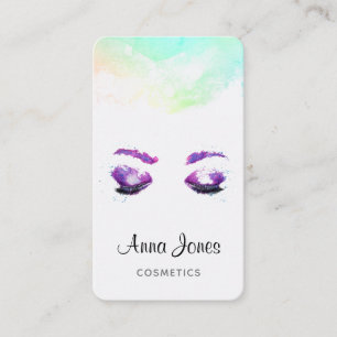 Tarjeta De Visita Glamorosos Ojos Púrpuros y Flores Acuarela
