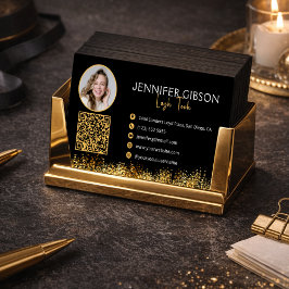 Tarjeta De Visita Glamorous Black & Gold Lash Tech QR Code