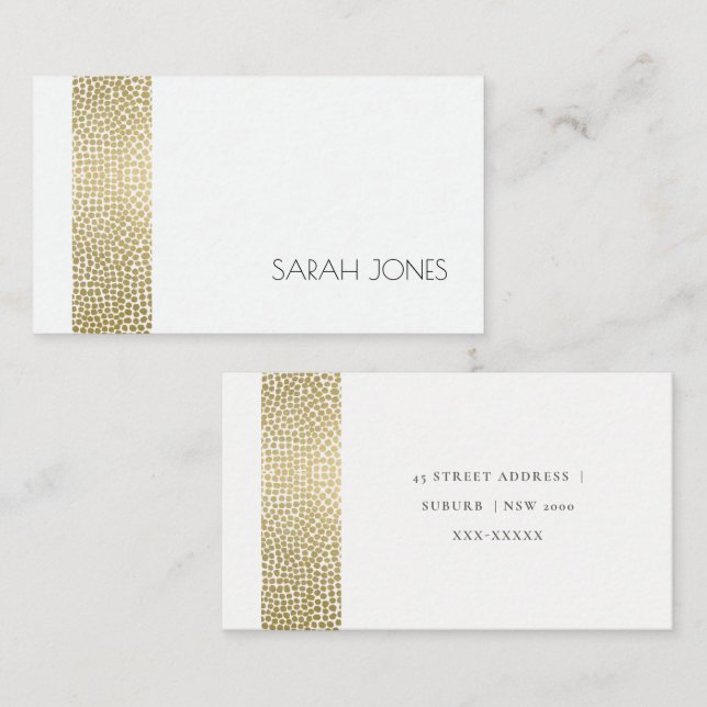 TARJETA DE VISITA GLAMOROUS GOLD WHITE MOSAIC DOTS MONOGRAM DIRECCIÓ (Anverso / Reverso)
