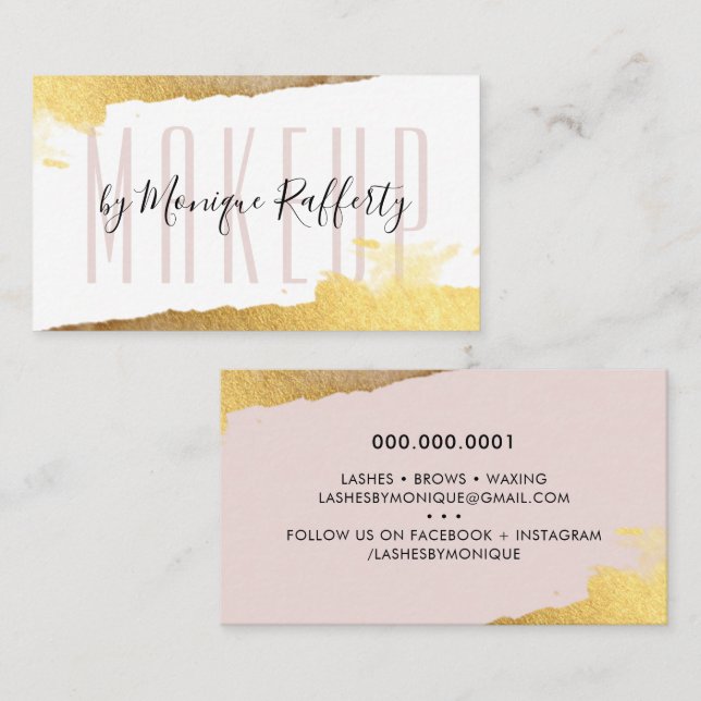 Tarjeta De Visita GLAMOROUS LUXE elegante faux dorado rosa (Anverso / Reverso)