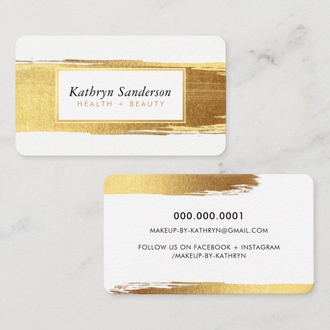 Tarjeta De Visita GLAMOROUS pincel de oro pinceladas cebras y pestañ (Anverso / Reverso)