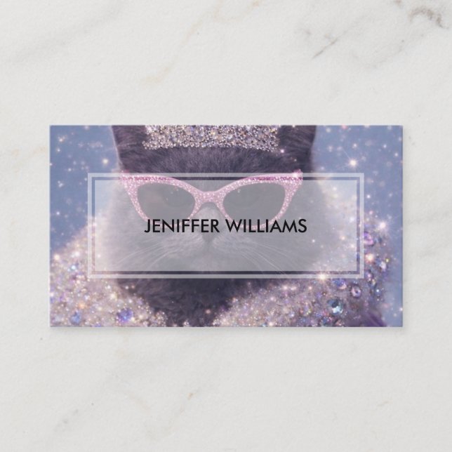 Tarjeta De Visita Glamorous Queen Cat Sparkling Fantasy Portrait     (Anverso)