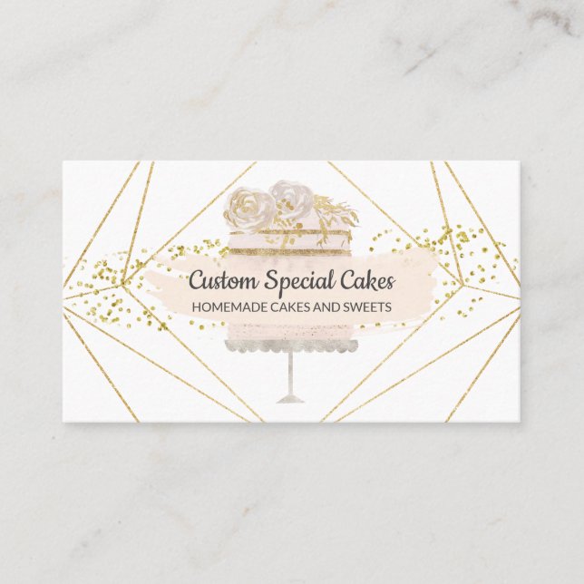 Tarjeta De Visita Glamour Boda floral Cumpleaños pastelería (Anverso)