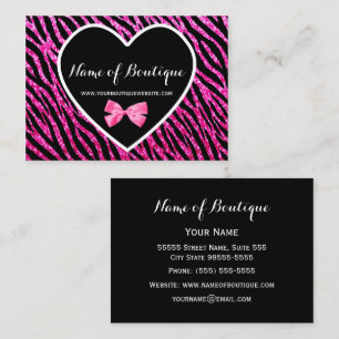 Tarjeta De Visita Glamour de cebra rosa y negro FAUX Boutique Glitz