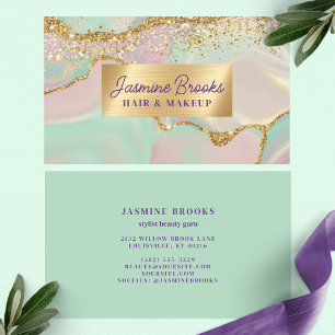 Tarjeta De Visita Glamour de menta, púrpura y dorado