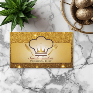 Tarjeta De Visita Glamour de moda Chef Personal Purpurina de Oro