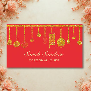 Tarjeta De Visita Glamour de moda Chef Personal Purpurina de Oro