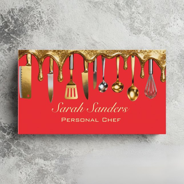 Tarjeta De Visita Glamour de moda Chef Personal Purpurina de Oro (Subido por el creador)